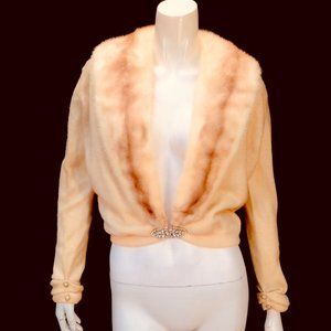 Vtg 1950's Cashmere Mink Crystal Cardigan - AS IS